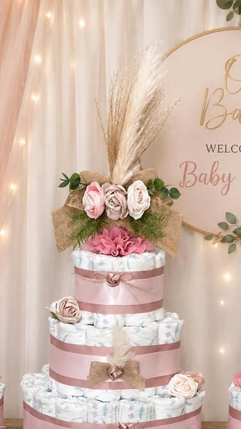 Pink Boho Diaper Cake Set, Girl Baby Shower Centerpiece - Etsy