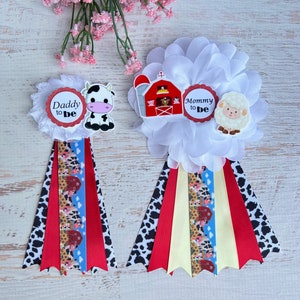 Farm Baby Shower Corsage Farm Animal Baby Shower Barn Animal Baby Shower Pin Cow Sheep Horse Mommy To Be Pin, Farm Daddy Pin, Mommy Ribbon