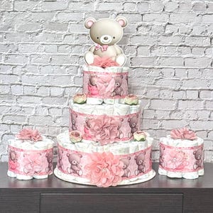 Teddy Bear Diaper Cakes,  Set of 3 Teddy Bear Baby Shower Diaper Cakes Boy ,Baby Shower Gift, Baby Shower Decoration, Table Centerpieces