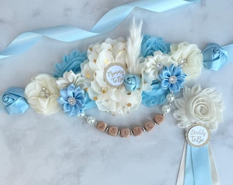 Light Blue or Pink Boho Baby Shower Sash: Mommy To Be, Maternity Photo Prop
