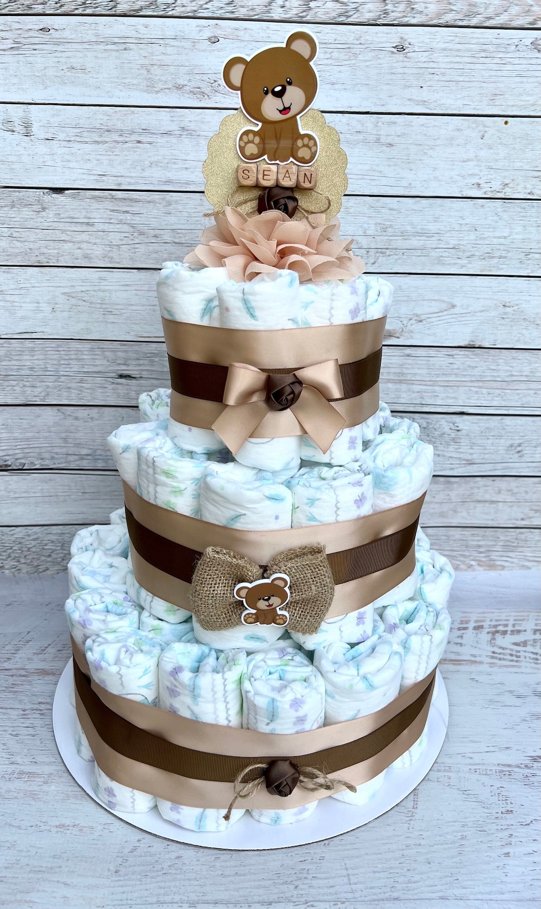 Teddy Bear Diaper Cake Baby Shower Gift Gender Neutral Teddy Bear Baby ...