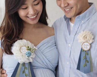 Boho Floral Baby Shower Corsage Set ,Mommy & Daddy To Be Pins ,Garden Party Baby in Bloom Theme