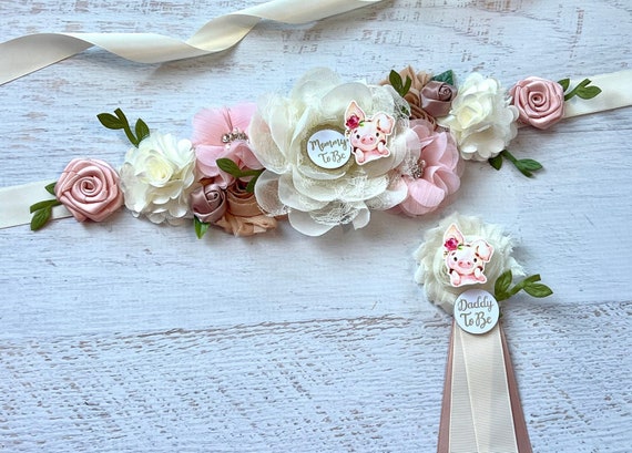 Pig Baby Shower Sash: Floral Maternity Sash Belt for Mommy to Be