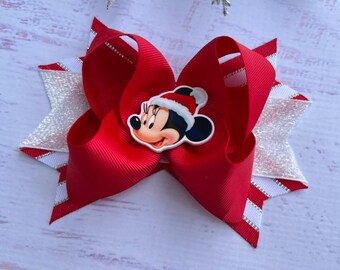 Santa Minnie Mouse Holiday Bow , Christmas Hair Accessory ,Girls Festive Bow
