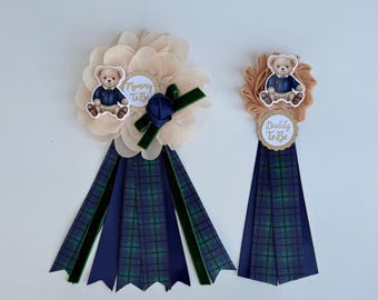 Polo Teddy Bear Baby Shower Corsages, Mommy and Daddy Pins