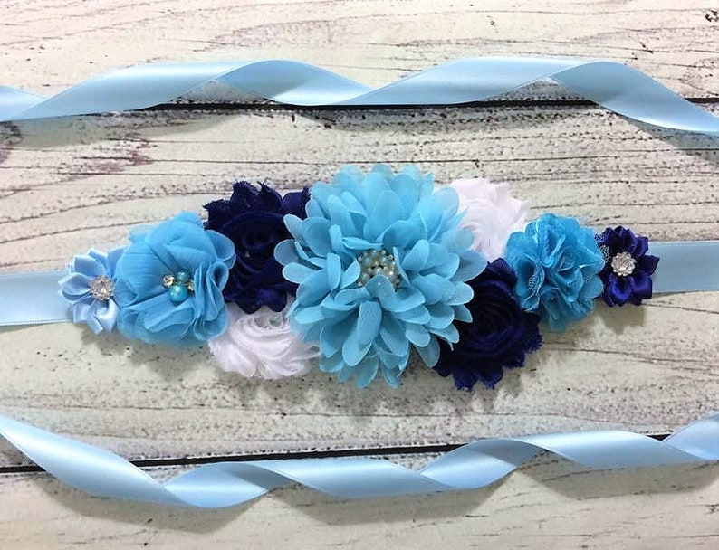 Blue White Maternity Sash Boy Baby Shower Pregnancy Sash Belt Etsy
