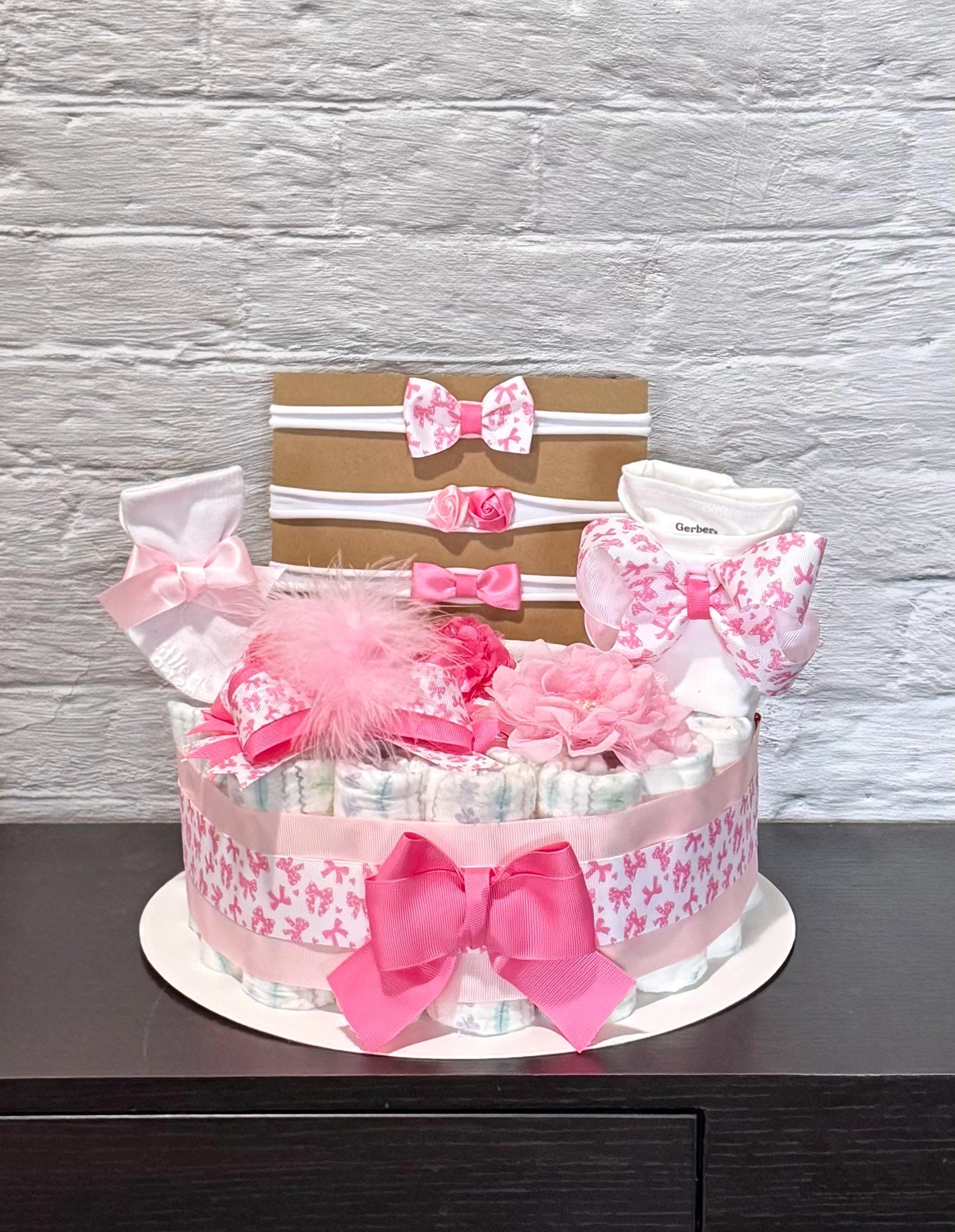 Pink Bow Diaper Cake Girl Baby Shower Centerpiece Gift - Etsy