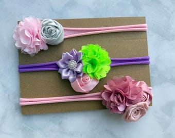 Baby Flower Headbands Set, Soft Nylon Bands, Newborn Floral Hairpieces,  Girl Accessories, Bloom Bow Set