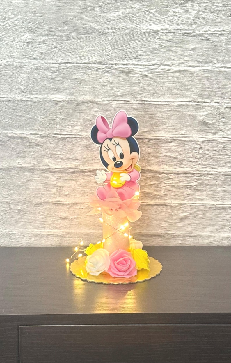 Minnie Mouse Centerpiece With Fairy Lights Baby Shower / Birthday Decoration image 1