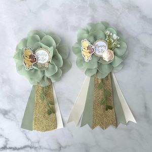 Classic Winnie The Pooh Corsage, Classic Pooh Baby Shower Pin ,Mom and Dad Pins, Mommy Ribbon Mommy Corsage ,Baby Shower Boy ,Family Pins