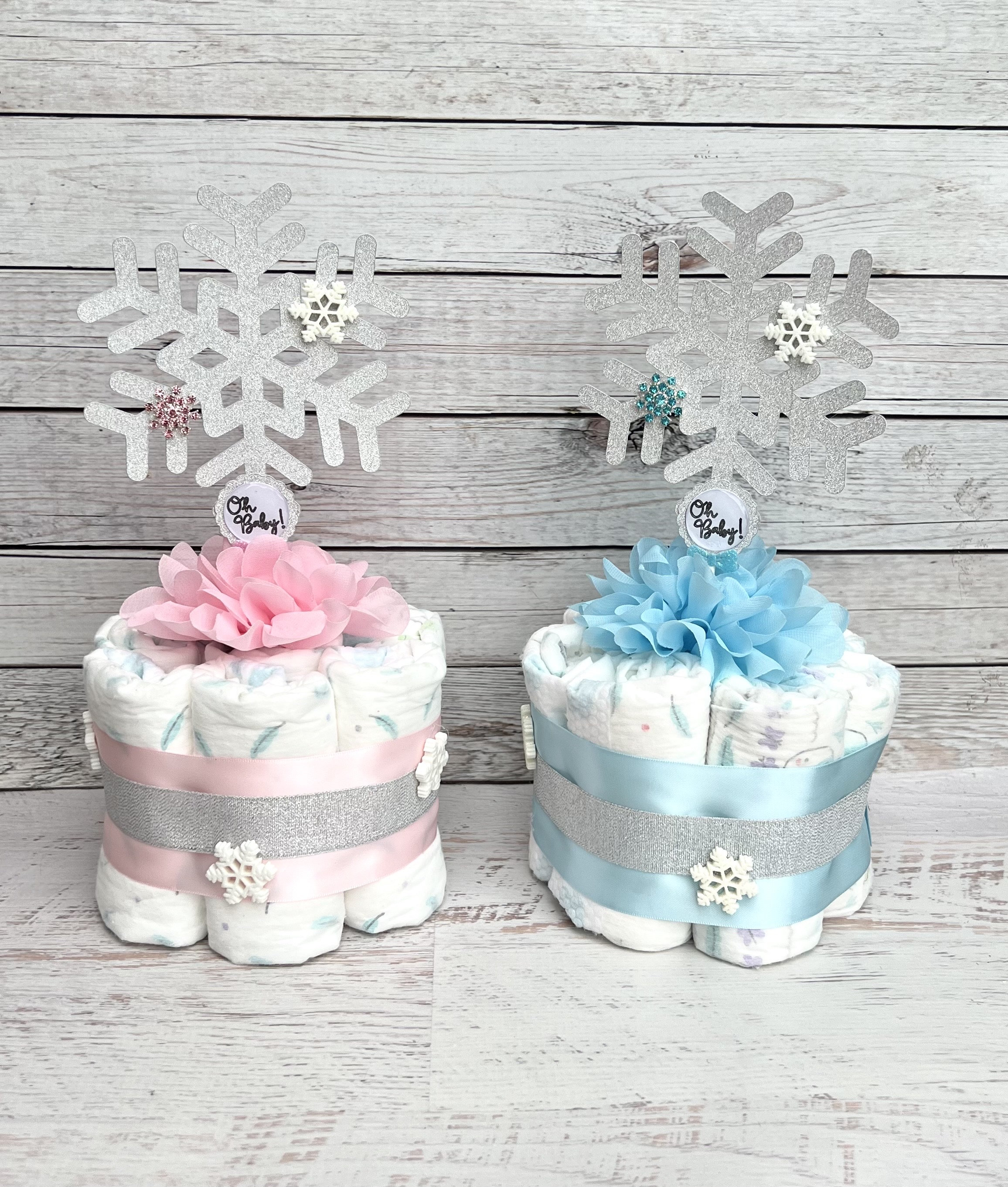 Winter Wonderland Baby Shower Diaper Cake Snowflake Mini Diaper Cake Baby Shower Gift Baby Shower Decoration Shower Table