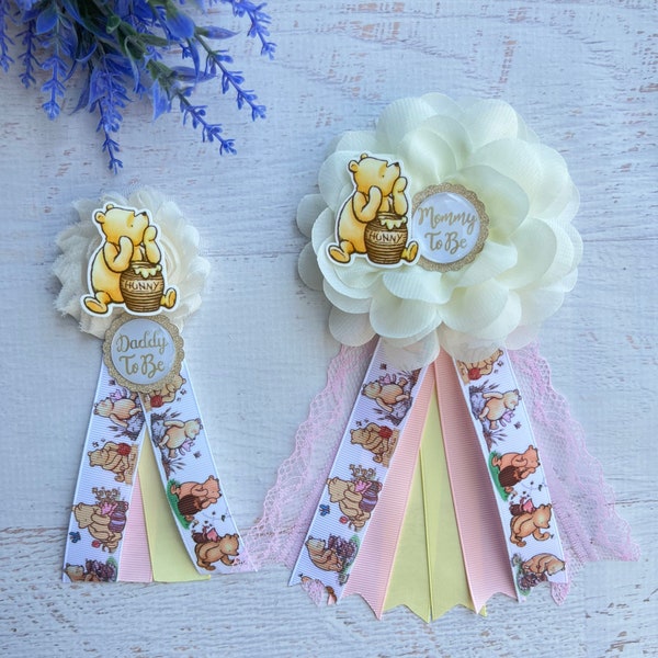 Classic Winnie The Pooh Baby Shower Corsage Classic Pooh Pin Mommy to be Pin Baby Shower Girl Mommy Corsage Mommy to be Ribbon Classic Pooh