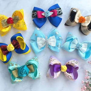 Princess Hair Bow Belle Snow White Frozen Anna Elsa Cinderella Moana Ariel Jasmine Rapunzel Hair Bow Birthday Party Christmas Gift