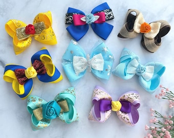 Princess Hair Bow Belle Snow White Frozen Anna Elsa Cinderella Moana Ariel Jasmine Rapunzel Hair Bow Birthday Party Christmas Gift
