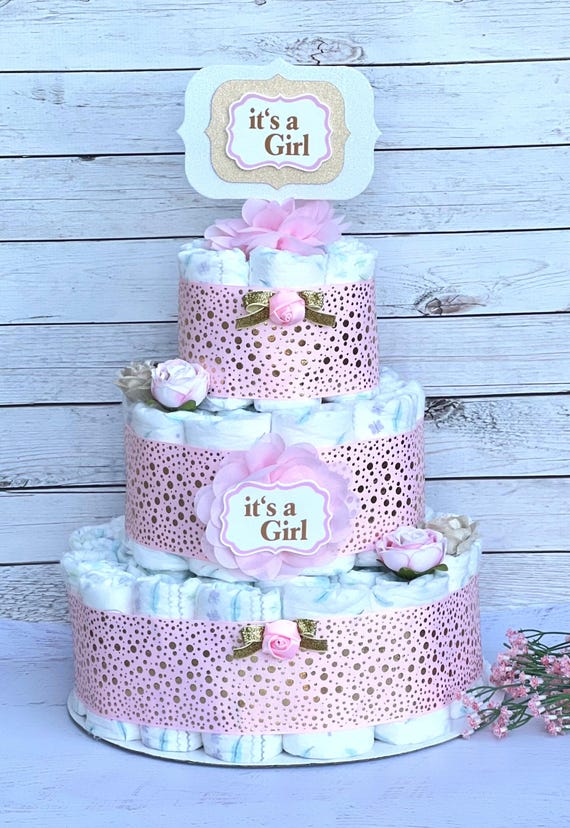 It's a Girl Diaper Cake , Princess Diaper Cake Girl , Pink Gold Diaper Cake Baby Shower Girl ,Table Centerpieces , Baby Shower Decoration