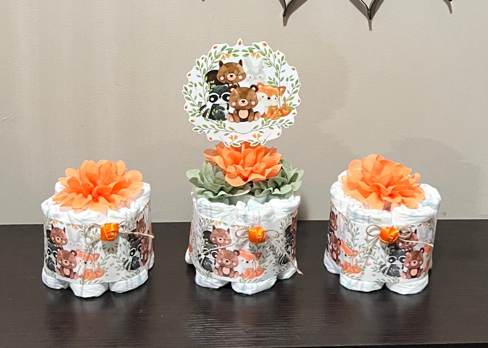 Set of 3 Woodland Baby Shower Diaper Cake Boy Woodland Centerpieces ...