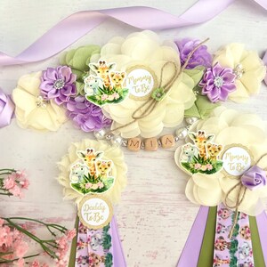 Safari Baby Shower Girl , Purple Safari Baby Shower Sash ,Safari Maternity Sash, Maternity Belt, Jungle Baby Shower ,Baby Shower Corsage