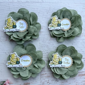 Classic Winnie The Pooh Baby Shower Pins Baby Shower Corsage Family Pins Gender Neutral Baby Shower  Classic Pooh Baby Shower