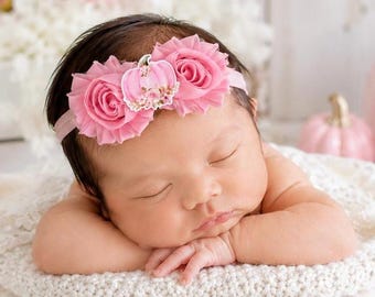 Pumpa Höst Shabby Rose Baby Pannband, Nyfödd Blommig Hårrosett, Välj Dina Färger