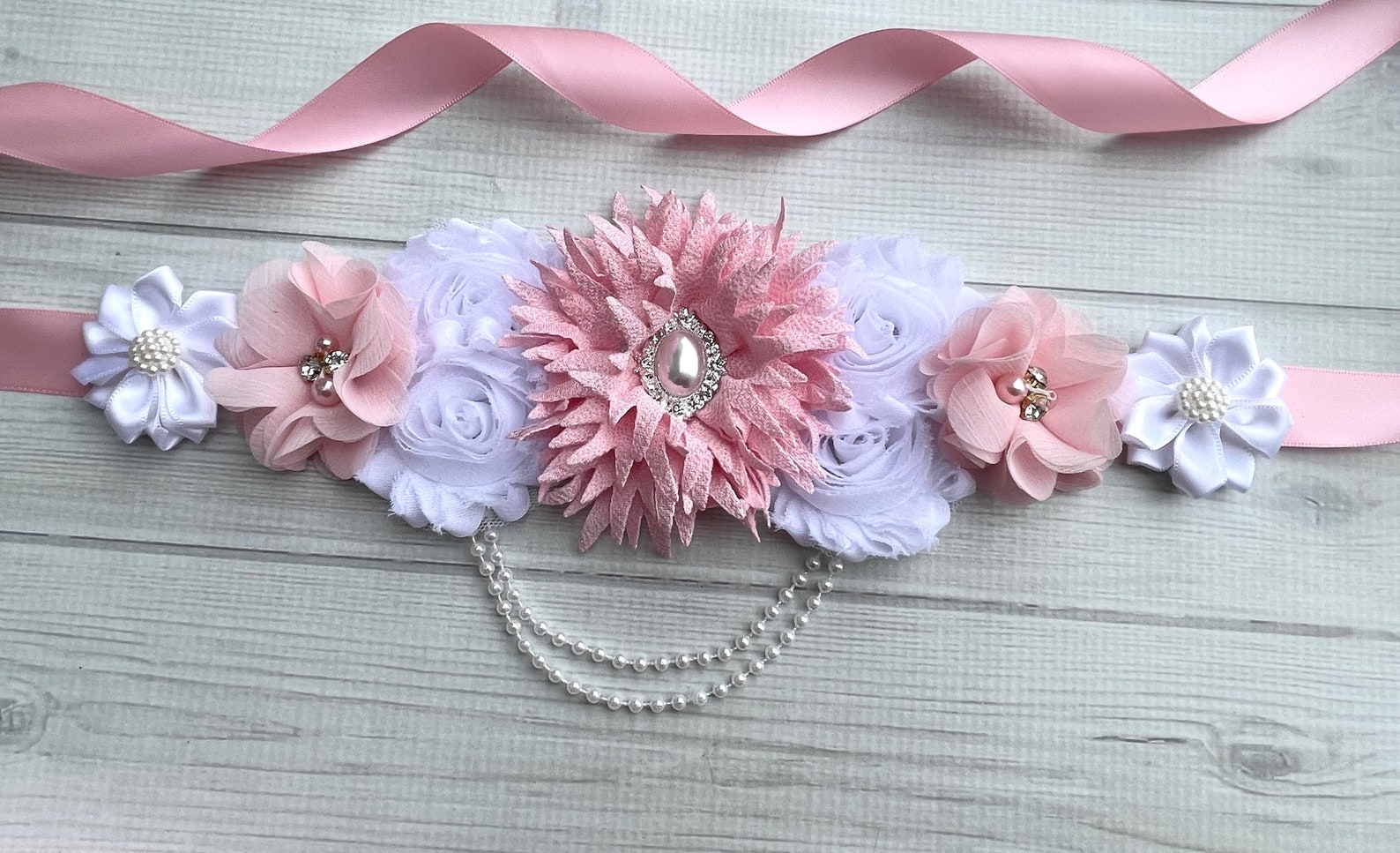 Baby Pink and White Maternity Sash Baby Pink Baby Shower Etsy