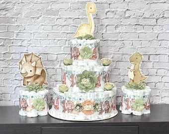 Dinosaur Diaper Cakes,  Set of 3 Baby Shower Centerpieces