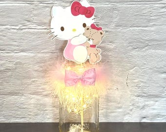 Centro de mesa para baby shower con diseño de gatito en tarro de cristal, decoración para mesa de cumpleaños