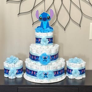 Stitch Diaper Cake  Set Of 3 Diaper Cake Stitch Baby Shower Centerpieces Baby Shower Decoration Table Centerpieces Baby Shower Gift