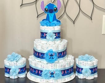 Stitch Diaper Cake  Set Of 3 Diaper Cake Stitch Baby Shower Centerpieces Baby Shower Decoration Table Centerpieces Baby Shower Gift