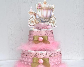 Princess Carriage Diaper Cake Baby Shower Girl ; Pink 2 Tier Centerpieces