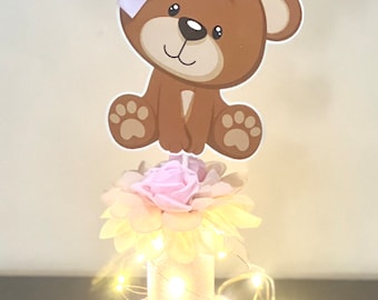 Centrotavola per baby shower a forma di orsetto con lucine, decorazione per baby shower adatta a bambine e donne