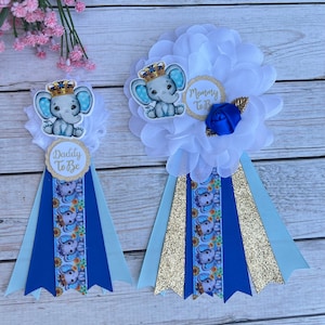 Elephant Baby Shower Corsage ,Elephant Mom and Dad Pins, Elephant Baby Shower Boy ,Elephant Baby Shower Pins ,Mommy Ribbon Mommy Corsage