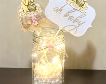 Classic Pooh Baby Shower Centerpiece Mason Jar Baby Shower Decoration With Fairy Lights Classic Pooh Centerpieces Table Centerpieces