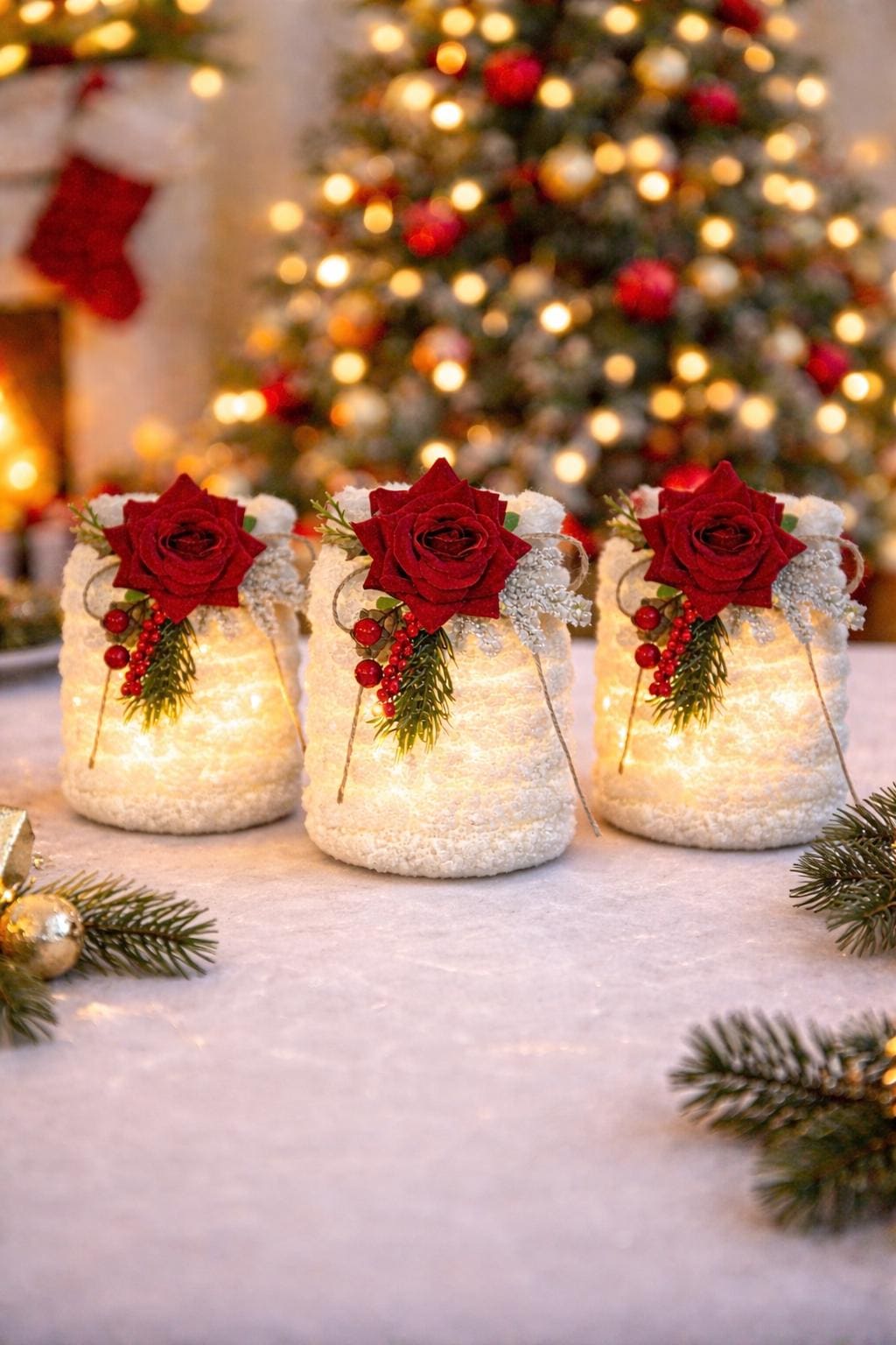 36 Creative Christmas Decor Ideas to Transform Your Space: Festive Hacks You'll Love 24 Christmas Table Centerpiece Jar, Red Rose & Pine Holiday Decor, Vase…