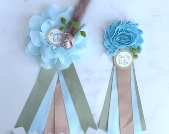 Boho Floral Baby Shower Corsage, Mommy and Daddy to be Pins