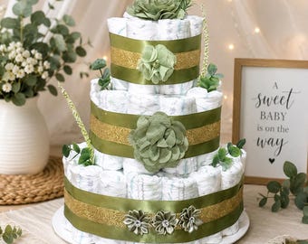 Greenery Diaper Cake ,Boho Baby Shower  Centerpieces, Gender Neutral Gift