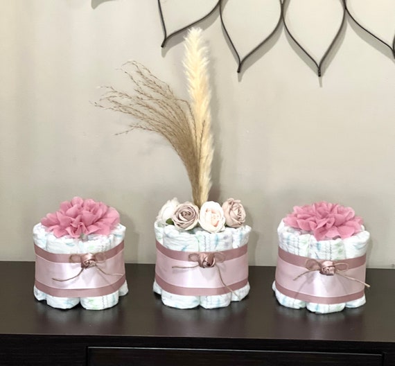 Pink Boho Baby Shower Diaper Cake Girl Set of Boho Pampas Grass