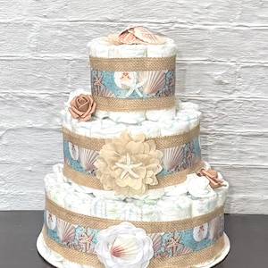 Beach Bum Diaper Cake Beach Baby Shower Gender Neutral Summer Beach Theme Coastal Baby Shower Gift Table Centerpieces Shower decoration