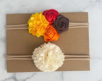 Fall Flower Baby Headband Set, Soft Nylon Headbands