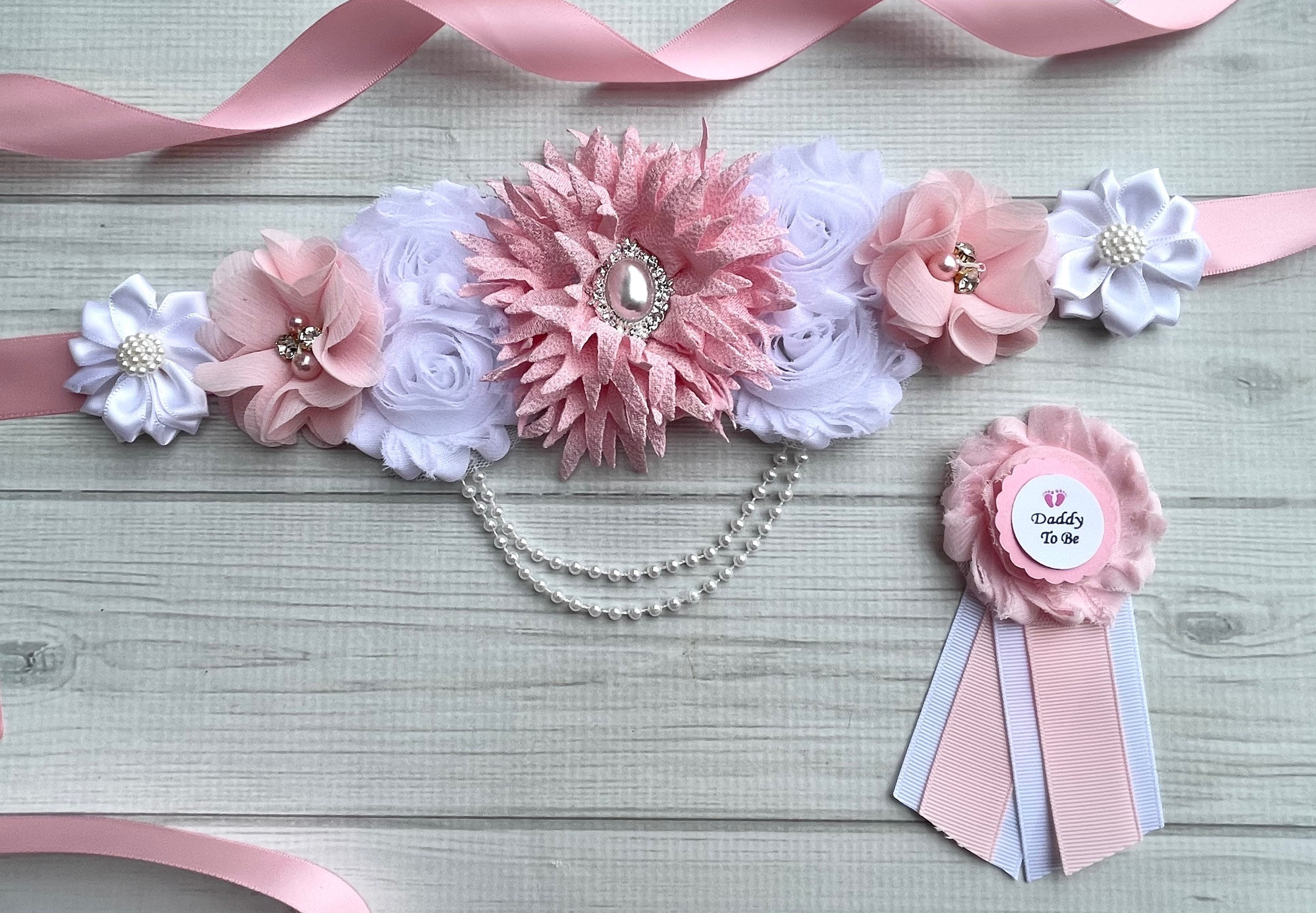 Baby Pink and White Maternity Sash Baby Pink Baby Shower Etsy