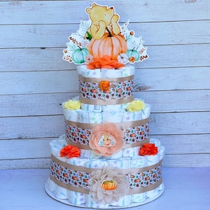Classic Pooh Pumpkin Diaper Cake Pumpkin Baby Shower Gender Neutral Baby Shower Table Centerpiece Decoration Fall Pumpkin Decoration