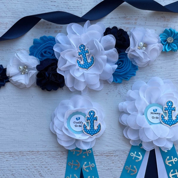 Nautical Baby Shower Boy Nautical Maternity Sash Boy Nautical Theme Baby Shower Pregnancy Sash Boy Anchor Baby Shower Sash