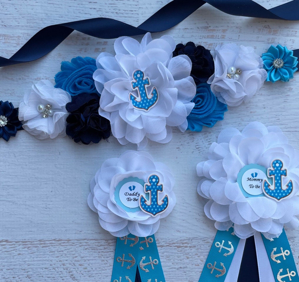 Banda de maternidad azul/rosa con temática náutica para baby shower (niño o  niña), ramilletes de ancla para baby shower, prendedores para mamá, papá y  familia - Etsy México, image size:1016x960