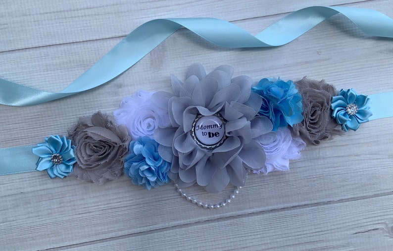 Blue Gray White Maternity Sash Boy Pregnancy Sash Baby Shower Etsy