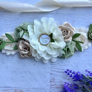 Greenery Baby Shower Sash Cream Olive Gold Maternity Sash Olive Gold Pregnancy Sash Mommy Sash Flower Sash Greenery Baby Shower Corsage Pin