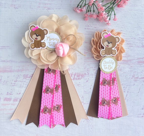 Teddy Bear Baby Shower Corsages Teddy Baby Shower Girl ,Mom and Dad Pins  ,Pink Teddy Bear Baby Shower Pins Mommy Ribbon, Mommy Corsage
