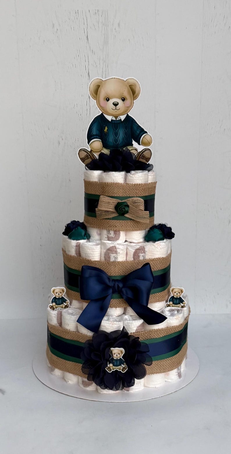 Polo Teddy Bear Diaper Cake, 3 Tier Baby Shower Centerpieces - Etsy