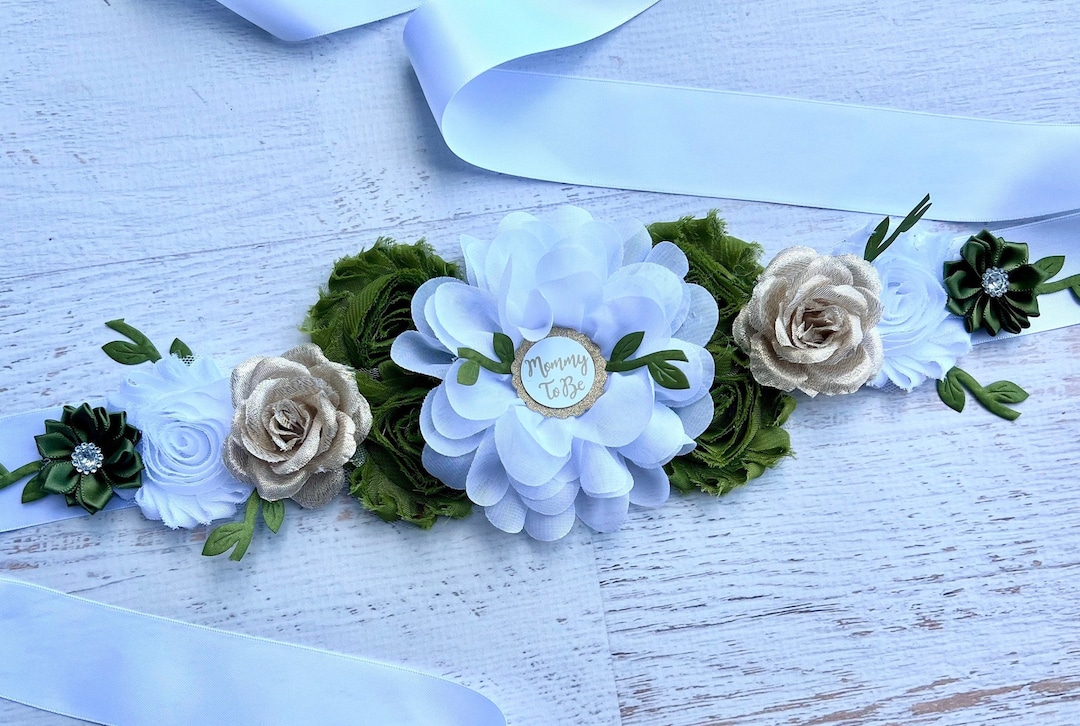 Greenery Baby Shower Sash Belt Greenery Maternity Sash White Etsy
