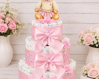 Polo Teddy Bear Diaper Cake, 3 tier Baby Shower Centerpieces