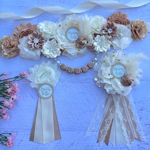 Boho Baby Shower Graviditetsband, Mamma Pappa och Familjenålar: Välj färg Brun