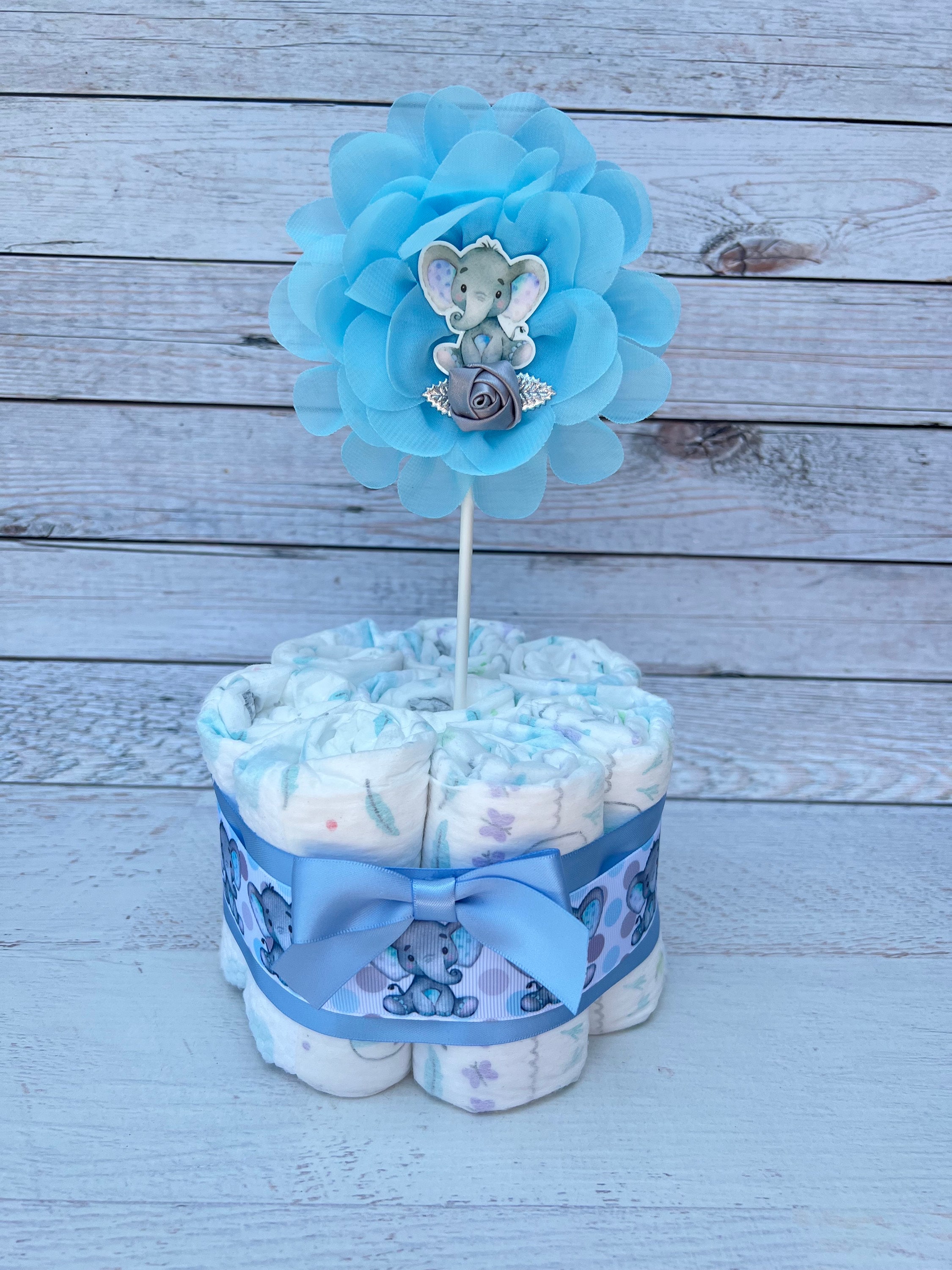 Blue Elephant Baby Shower Diaper Cake Mini Diaper Cake Baby Boy Baby Shower Gift Baby Shower Decoration Shower Table
